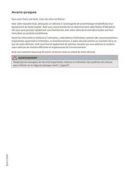 2018-2023 Audi Q3/Q3 Sportback/RS Q3/RS Q3 Sportback Owner's Manual | French