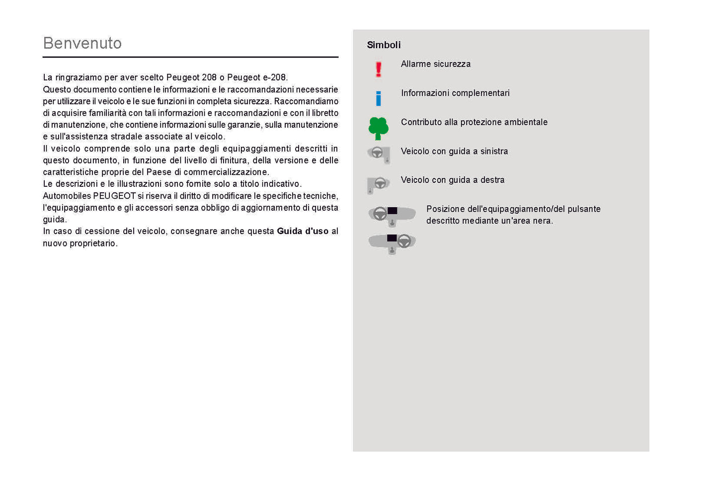 2019-2020 Peugeot 208/e-208 Owner's Manual | Italian