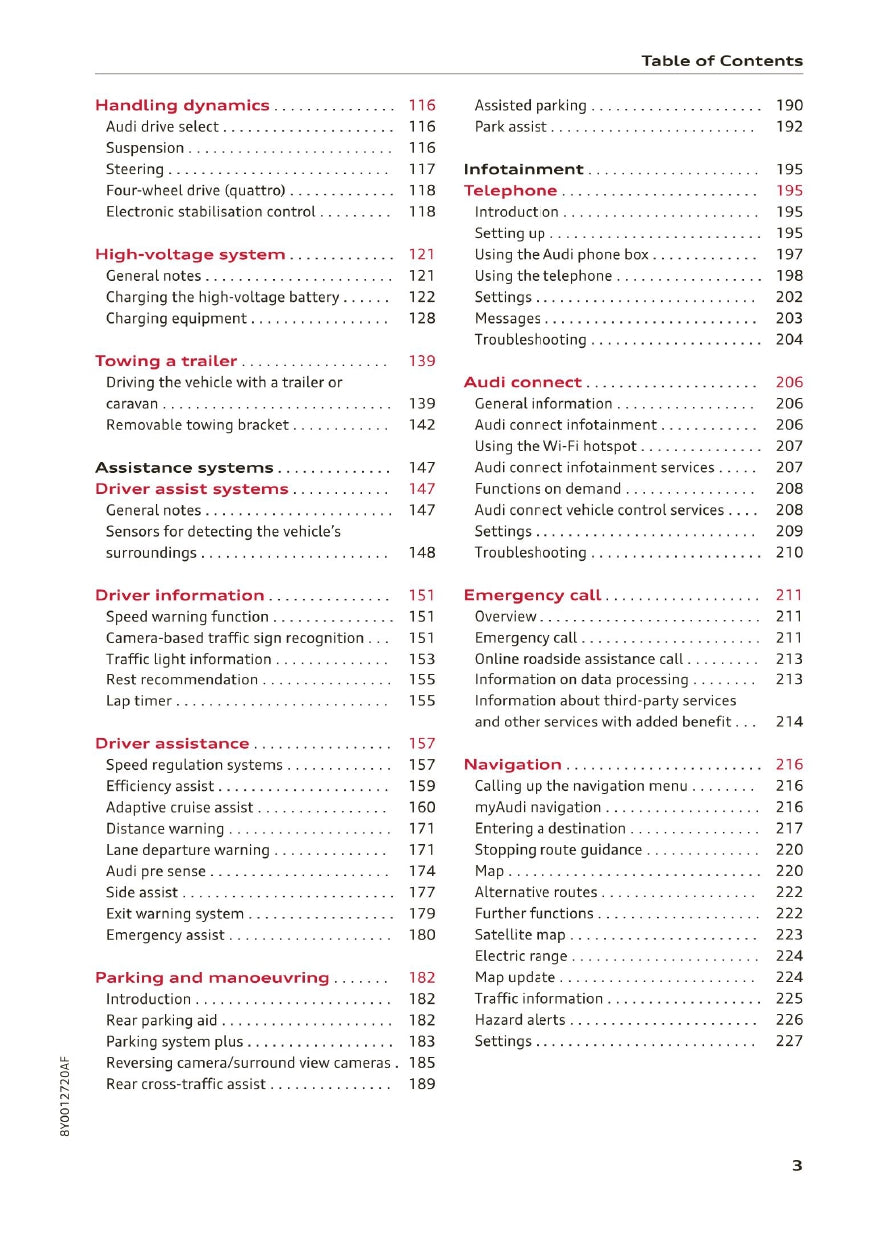 2020-2023 Audi A3 Limousine/A3 Sportback/A3 Sportback g-tron/S3 Limousine/S3 Sportback Owner's Manual | English