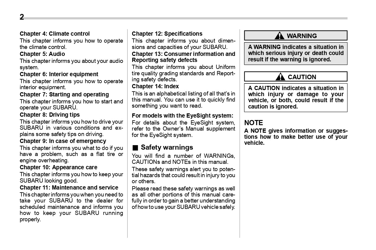 2018 Subaru Impreza Owner's Manual | English