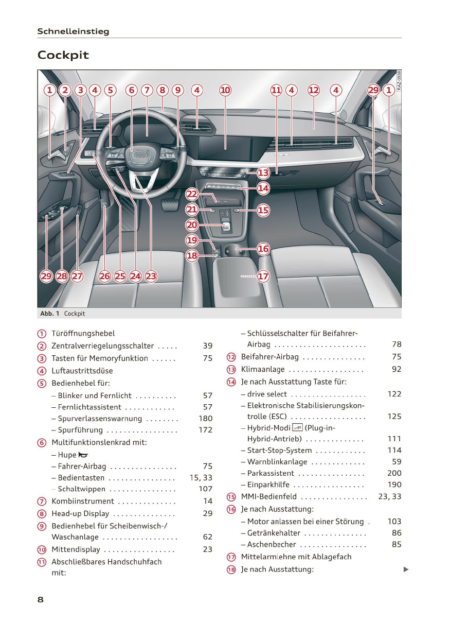 2020-2023 Audi A3 Bedienungsanleitung | Deutsch