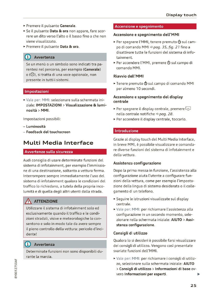 2020-2023 Audi A3/A3 Limousine/A3 Sportback/A3 Sportback g-tron/S3 Limousine/S3 Sportback Owner's Manual | Italian